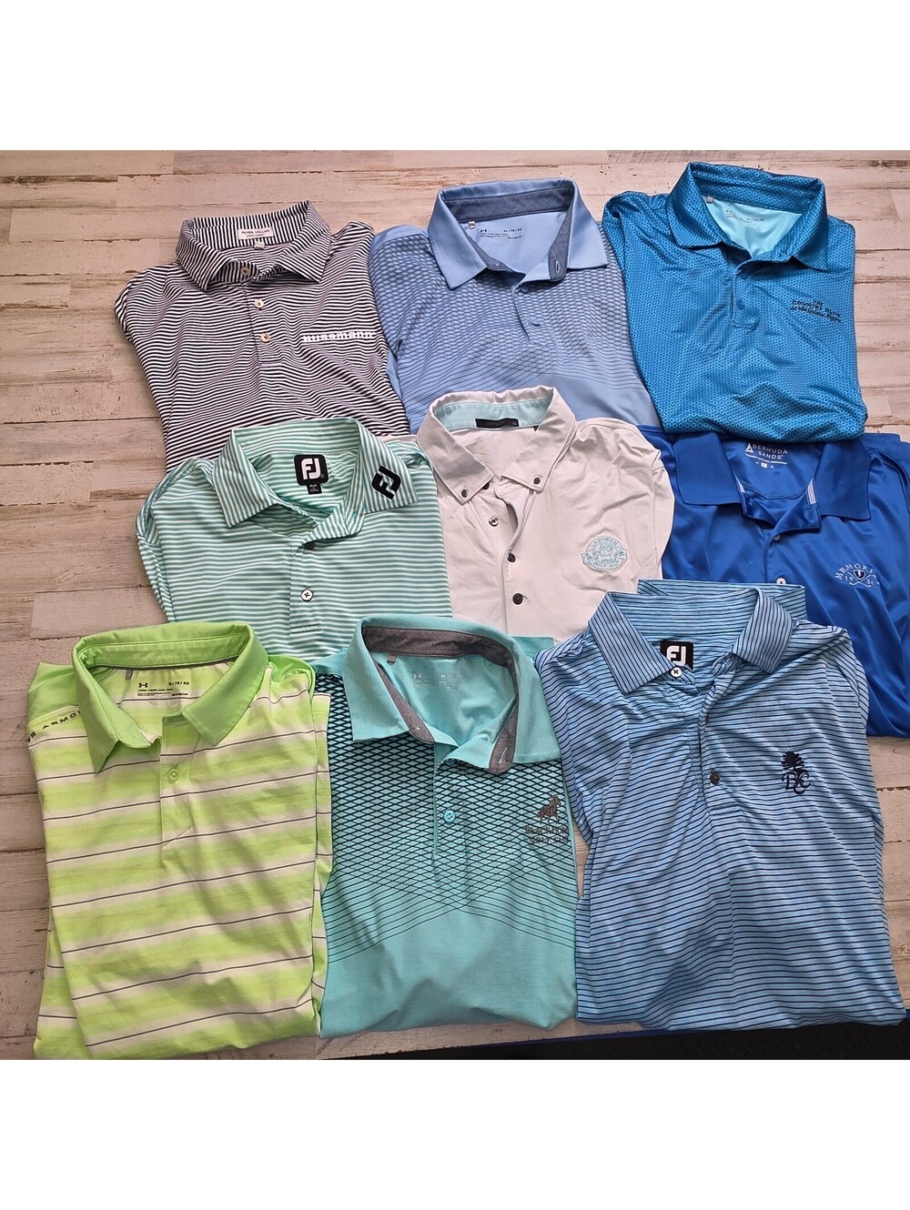LOT OF 9 Men's XL Polo Golf Shirts Under Armour Footjoy Peter Millar Course Logo